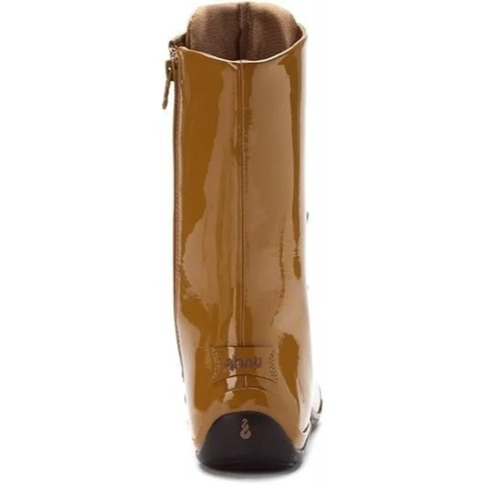 Ahnu Womens Patent Leather Boots Shoes Brown Side Zip Lace Up Size 9